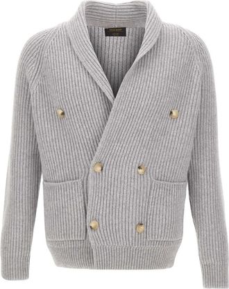 Gran Sasso Dubbelrijige vest met sjaalkraag - Heren - Vesten - Grijs - 2XL - Wol - Truien & Vesten