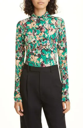 A.L.C. James Floral Print Turtleneck Top in Emerald Multi at Nordstrom, Size Small