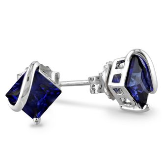 Mimi & Max 2.68 CT TGW Created Blue Sapphire Stud Earrings in Sterling Silver