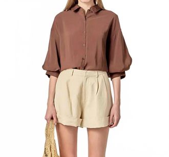 English Factory Balloon Sleeve Shirt In Chocolate Brown