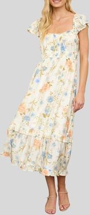 Blu Pepper Tiered Floral Midi Dress in Off White Multi at Nordstrom Rack, Size Medium