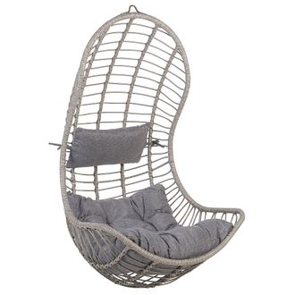 Beliani Beliani - Silla Colgante De Rat&aacute;n Gris Para Interior-exterior Forma Curva Boho Pineto