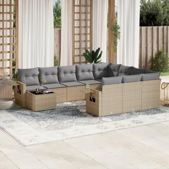 vidaXL Set De Sof&aacute;s De Jard&iacute;n 11pzas Con Cojines Rat&aacute;n Sint&eacute;tico Beige Vidaxl