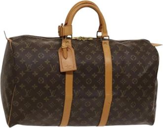 Louis Vuitton Tweedehands Canvas Louis Vuitton tassen - Dames - Vintage Weekendtas - Bruin - ONE Size - Leer - Vintage