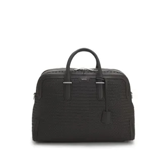 BOSS Woven-leather holdall with silver-tone logo