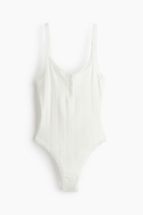 H&M Baumwollbody mit Pointellemuster - Weiss