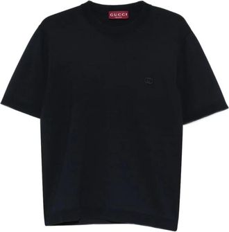 Gucci Zijden katoenen T-shirt met borduursel - Heren - T-shirts - Zwart - 2XL - Katoen - Tops