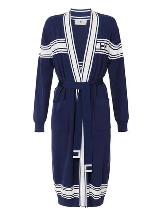 Elisabetta Franchi striped belted cardigan - women - Viscose/Polyamide - 42 - Blue