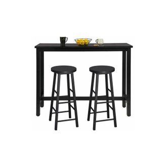 Woltu Tavolo da Bar con 2 Sgabelli Alti Set Mobili da Bar Rettangolare Bancone Legno Nero - Woltu