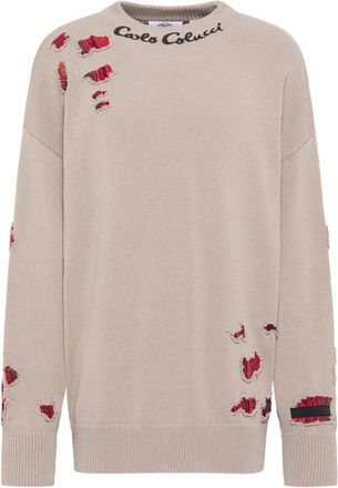 Carlo Colucci Oversize Jumper - Heren - Ronde hals truien - Beige - S - Katoen - Truien & Vesten