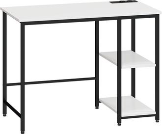 HOMCOM Scrivania Moderna con Scaffali e Prese di Ricarica Bianco e Nero - Homcom