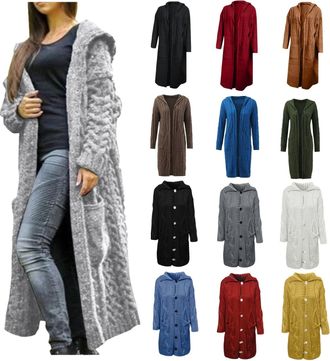 Generic Cable Knit Cardigan for Women Thermal Hooded Neck Solid Knitwear Maxi Coat Oversized Longline Hooded Cape Jumpers Cardigan Loose Fit Soft Abrasion Cas