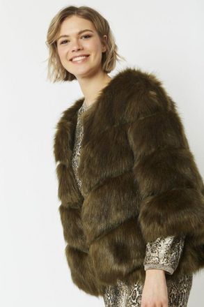 JayLey Womens Faux Fur Ella Coat - Green