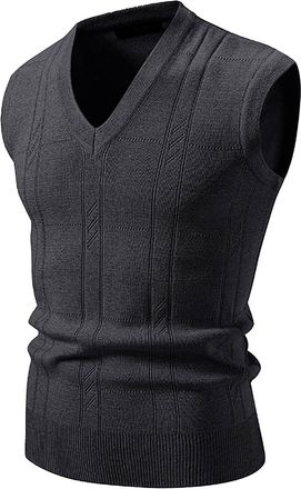 Generic Mens Sleeveless Jumpers & Knitted Gilets Mens Bowling V Neck Knitted Waistcoat Jumper Business Pullovers Casual Solid Color Medium Jumpers