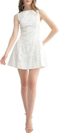All in Favor Embroidered Eyelet Sleeveless Cotton Fit & Flare Dress in White at Nordstrom, Size Medium