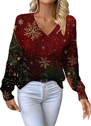 Generic Chrismtas Jumpers for Women 2025 Christmas Sweaters for Women 2025 Crew Neck Winter Holiday Cute Pullovers Knitwear Clothes for Home Party Xmas Gifts 