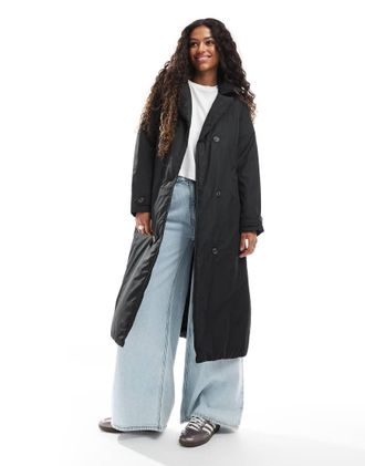 Brave Soul Cappotto taglio lungo doppiopetto imbottito nero con cintura