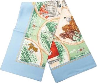 Herm&egrave;s Pre-owned Scarves, female, Blue, Size: ONE SIZE Pre-owned Auteuil en Mai Scarf
