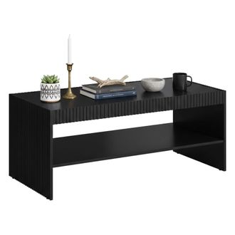 Dmora Mesa De Centro Roasio, Con Estante Y Tablero Grande, Elevada Del Suelo, 120x57 H50 Cm, Color Negro