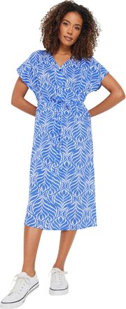 M&Co Womens Leaf Print Tie Waist Dress - Womens Blue