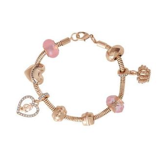 Juicy Couture Multi-Charm Beaded Chain Bracelet, Gold-Tone with Pink Accents in Gold Tone at Nordstrom, Size 7.5