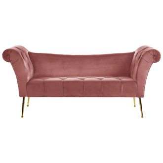 Beliani Beliani - Chaise Longue De Terciopelo Rosa Acolchado Patas De Metal Nantilly
