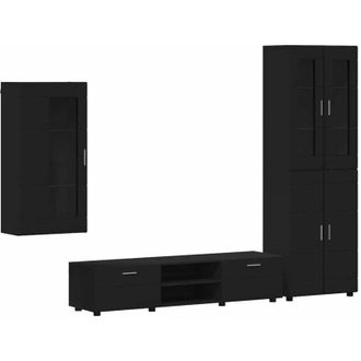vidaXL TV Cabinet Set with Drawer FLORIN Black Engineered Wood vidaXL