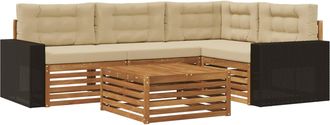 vidaXL Conjunto De Sof&aacute;s De Exterior 5 Uds. Natural Y Beige Poli&eacute;ster Vidaxl