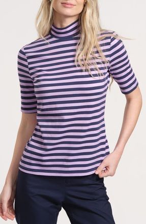 Isaac Mizrahi New York Print Mock Neck Top in Purple Multi at Nordstrom, Size X-Small