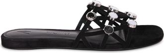 The Attico Platte fluwelen sandaal met juweel - Dames - Sandalen - Zwart - 41 EU - Schoenen