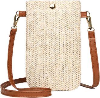 Generic Fashion Women Mini Straw Messenger Bags Casual Hand Woven Summer Beach Shoulder Bag Stylish Phone Wallet (Beige Style Two)