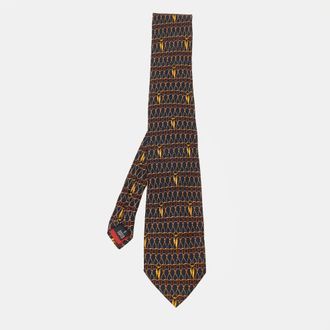 S.T. Dupont S. t. Dupont Vintage Black Printed Silk Jacquard Tie