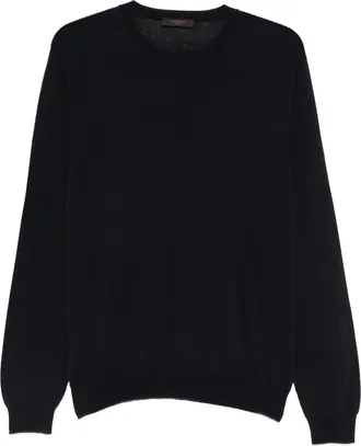 Zanone Black Fine-Knit Crew Neck Wool Pullover