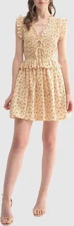 All in Favor Floral Smocked Cotton Fit & Flare Minidress in Cream Orange at Nordstrom, Size Medium