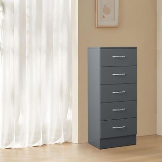 NRG Narrow Tall Chest of 5 Drawers Bedside Bedroom Hallway Storage Cabinet Furniture Grey