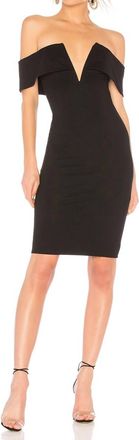 NBD Bishop Off The Shoulder Deep V Midi Dress In Black