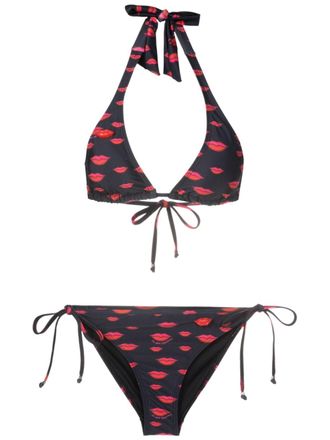 Amir Slama all-over lips-print bikini set - Black