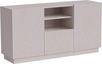 Dmora Credenza Serchio, Madia da salotto con due ante battenti, un cassetto e due vani aperti, Design con effetto cannettato, 150x40 h78 cm, Bianco