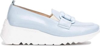 Wonders Gestructureerde leren mocassin met linkversiering - Dames - Loafers - Blauw - 42 EU - Leer - Schoenen