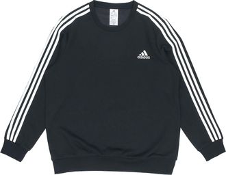 adidas Mens adidas 3S Fl Swt Stripe Sports Round Neck Pullover Black GK9106