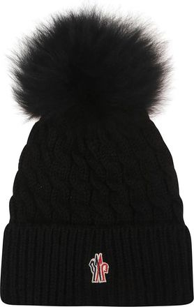 Moncler Gebreide Beanie Muts - Dames - Hoeden - Zwart - ONE Size - Wol - Accessoires