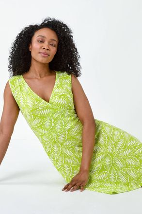 Roman Leaf Print Stretch Wrap Dress
