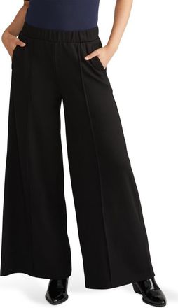 Universal Standard Pam Pintuck Ponte Wide Leg Pants in Black at Nordstrom, Size 2Xl