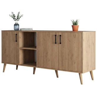 Dmora Credenza Vardah, Buffet da soggiorno, Madia da salotto, Dispensa da cucina, 180x45 h80 cm, Quercia - Dmora