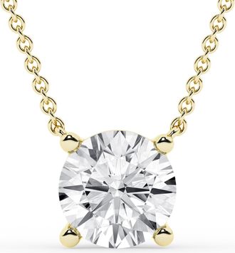 Grown Brilliance 2 Carat Round Lab Grown Diamond Pendant Necklace in 10K Yellow Gold, 18 Cable Chain, Lobster Clasp, G Color, SI Clarity