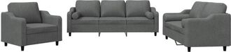vidaXL Vidaxl - Juego De Sof&aacute;s Con Cojines 3 Piezas Tela Gris Oscuro