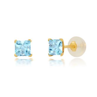 MAX + STONE 14k Yellow Gold Square Princess Cut 4mm Gemstone Stud Earrings