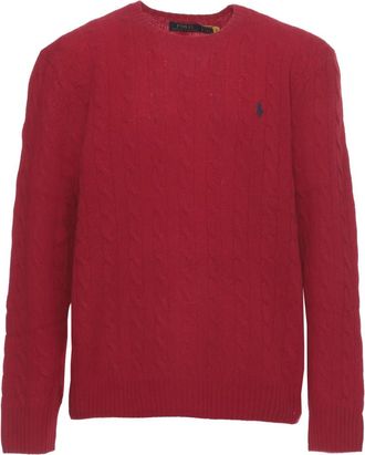 Ralph Lauren Kabelgebreide Wol-Cashmere Trui - Heren - Ronde hals truien - Rood - XL - Wol - Truien & Vesten