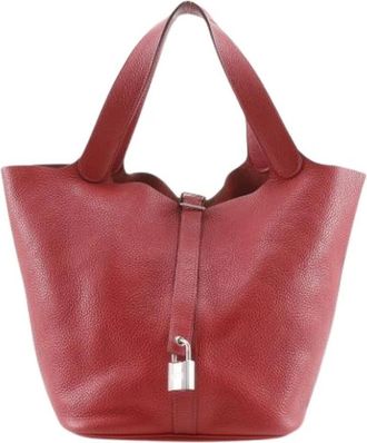 Herm&egrave;s Pre-owned Picotin Lock GM Taurillon Clemence Handbag - Dames - Vintage Tas - Rood - ONE Size - Leer - Vintage