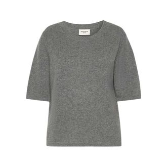 Max Mara Basic gebreid T-shirt met korte mouwen - Dames - Truien - Grijs - Maat: XS Kasjmier